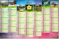 Calendrier 2027 de sept mois (décembre à juin et juillet à janvier) avec photos