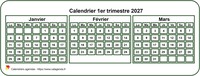 Calendrier 2027 à imprimer trimestriel, format mini de poche, fond blanc