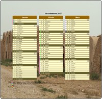 Calendrier 2027 trimestriel décoratif avec photo, format portrait, une colonne par mois