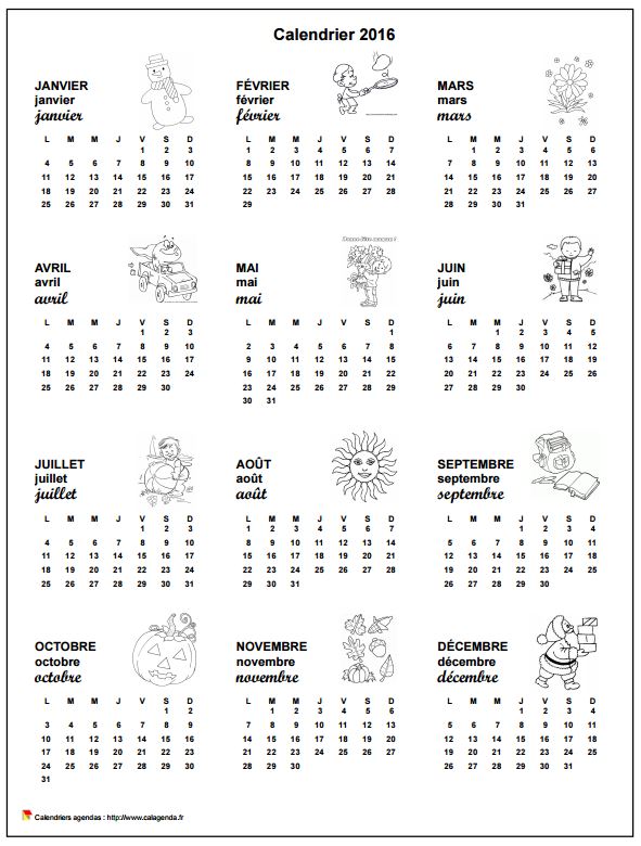 Calendrier 2106 annuel école primaire et maternelle