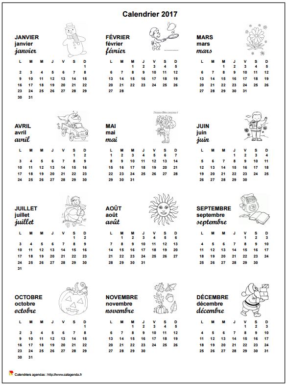 Calendrier 2107 annuel école primaire et maternelle