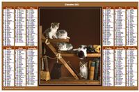 Calendrier 2025 annuel de style calendrier des postes avec des chats
