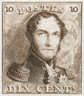 Premier timbre postal belge - 10 cent Léopold 1er
